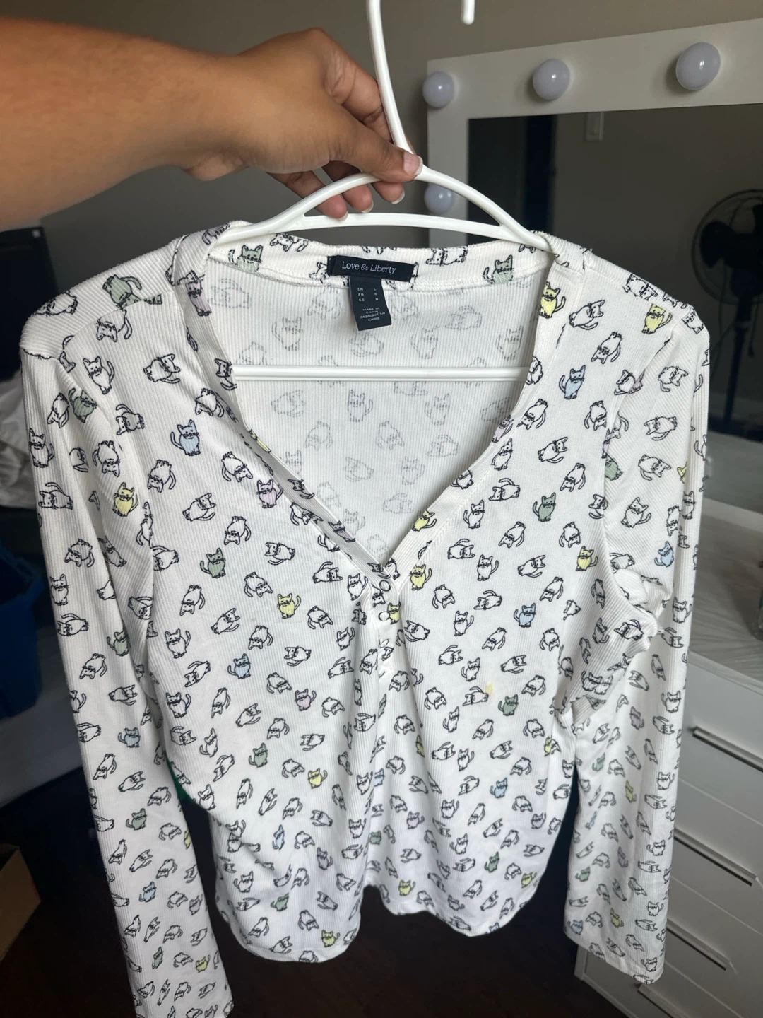 Love & Liberty Pajama Set - L - White with Cats - photo 4