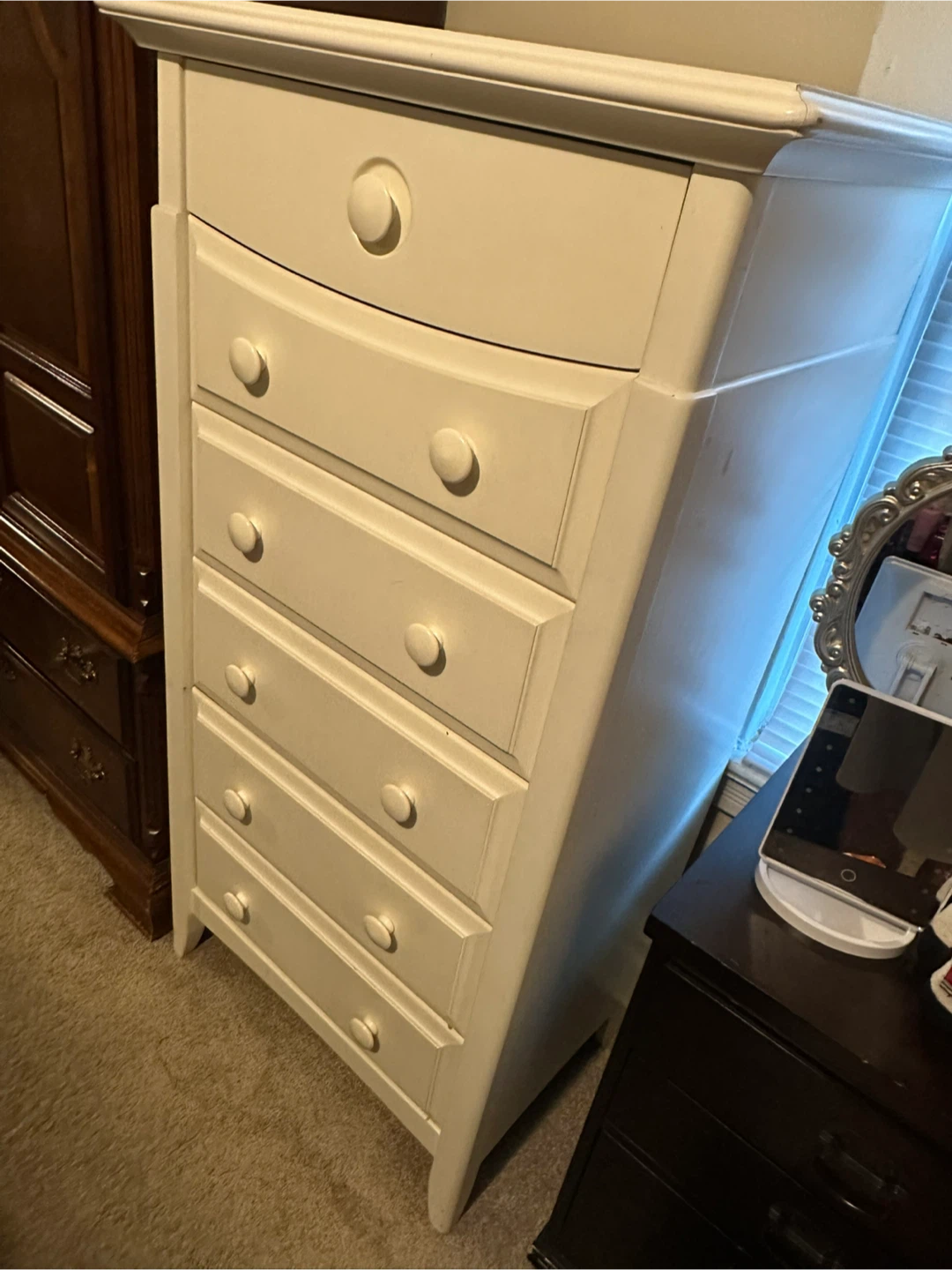 White 6-Drawer Tall Dresser