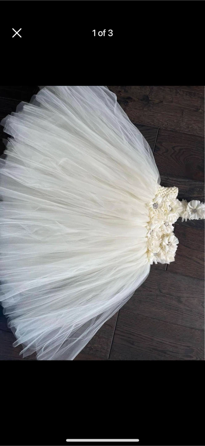 Cream Tutu Dress with Flower Embellishments