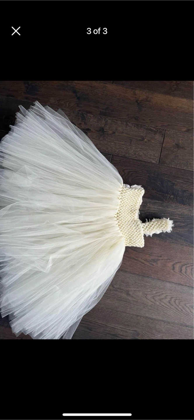 Cream Tutu Dress with Flower Embellishments - photo 2