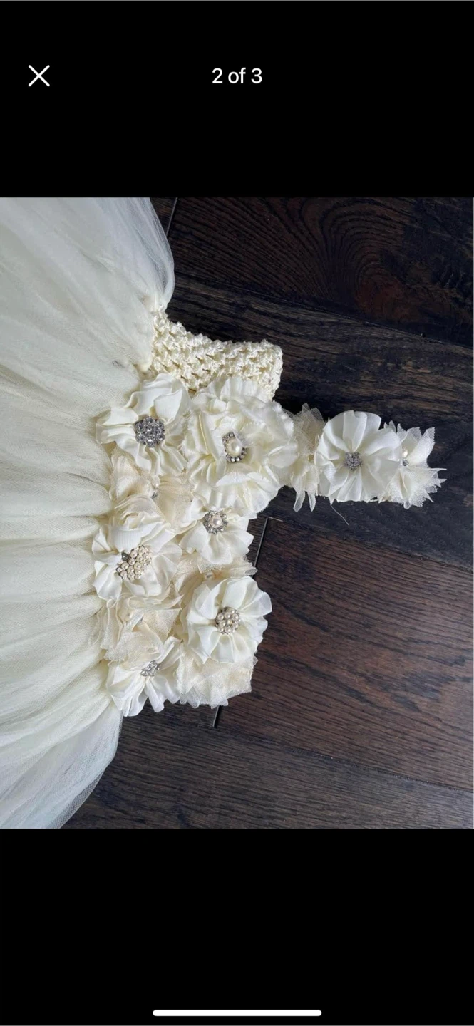 Cream Tutu Dress with Flower Embellishments - photo 3