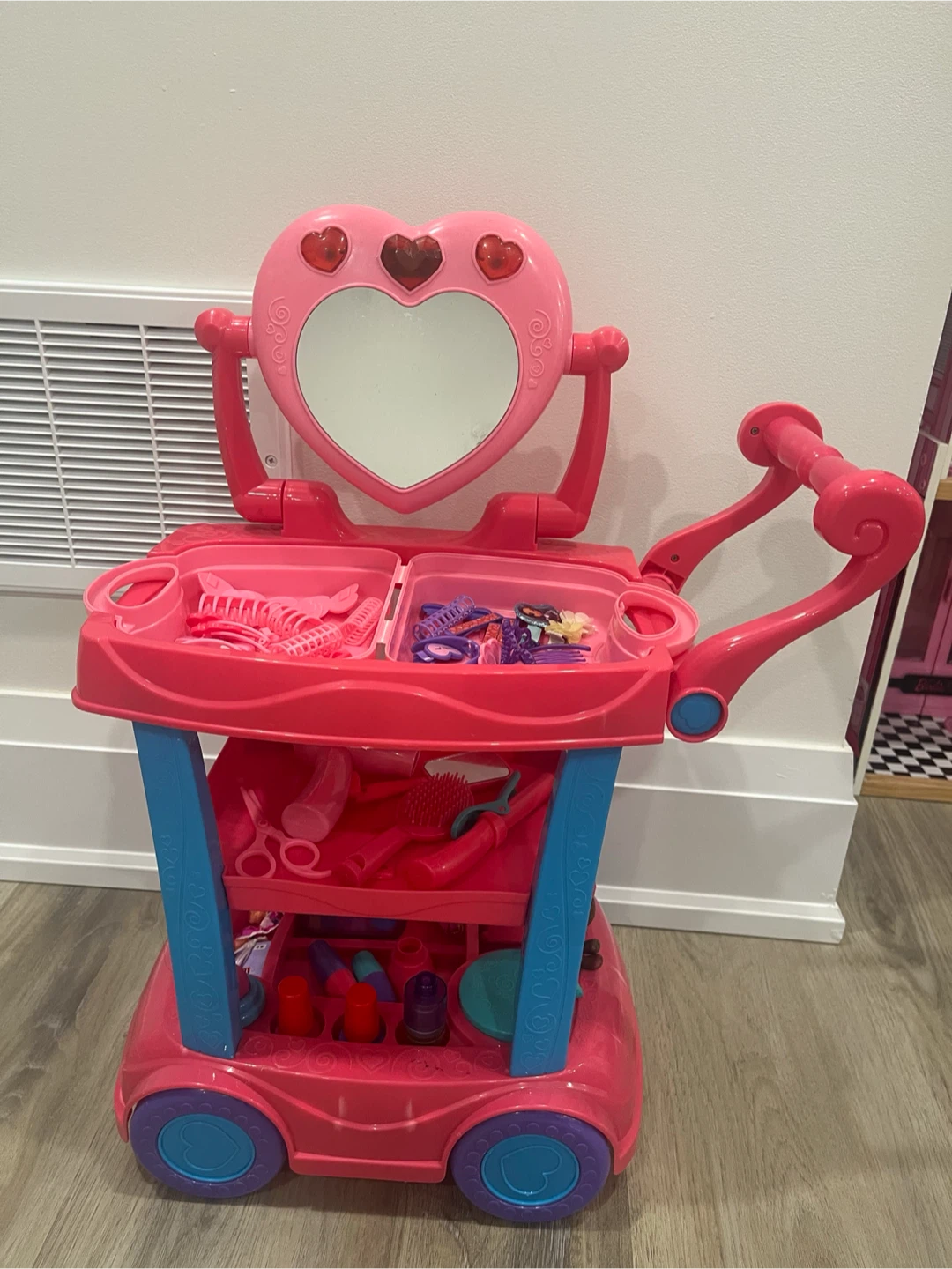 Pink Pretend Play Hairdresser Vanity Trolley Toy Set