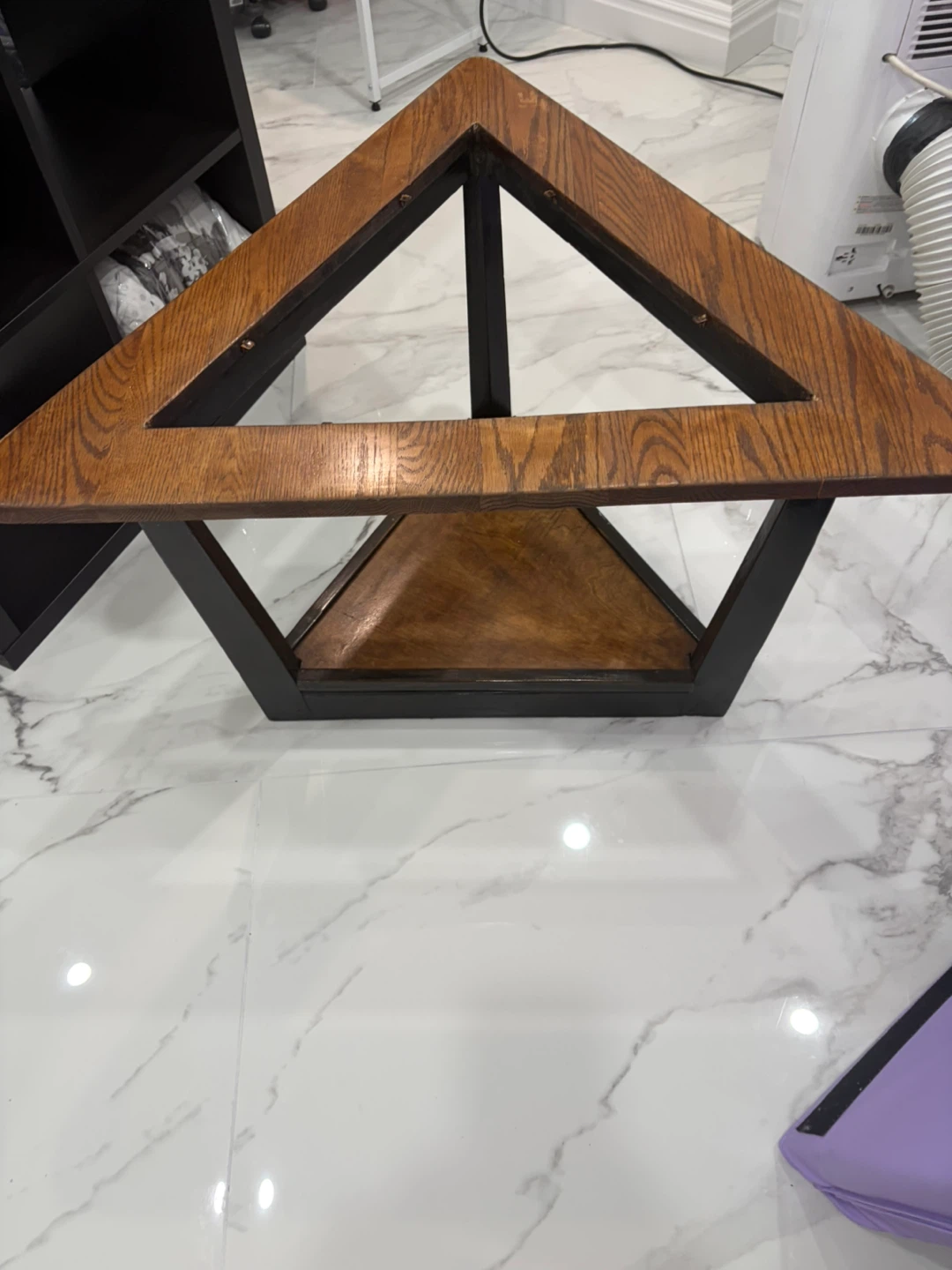 This vintage geometric oak-paneled Wooden & Glass  Table - photo 3