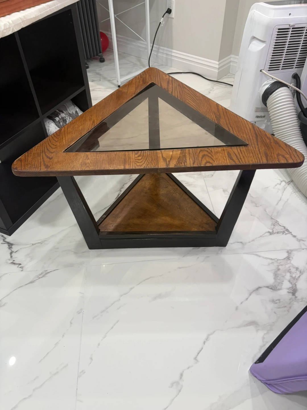 This vintage geometric oak-paneled Wooden & Glass  Table - photo 4