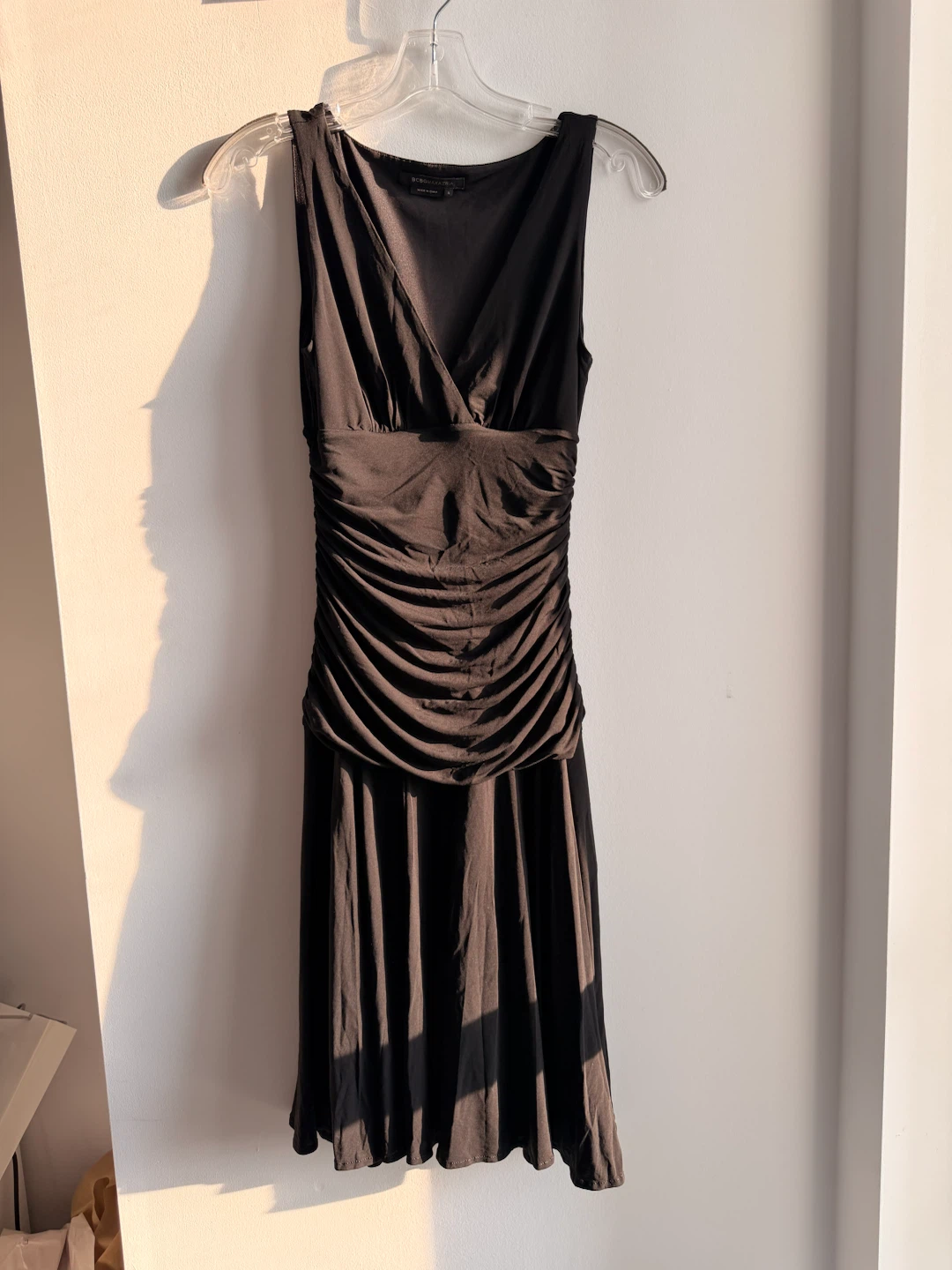 BCBGMAXAZRIA Black Ruched Sheath Dress