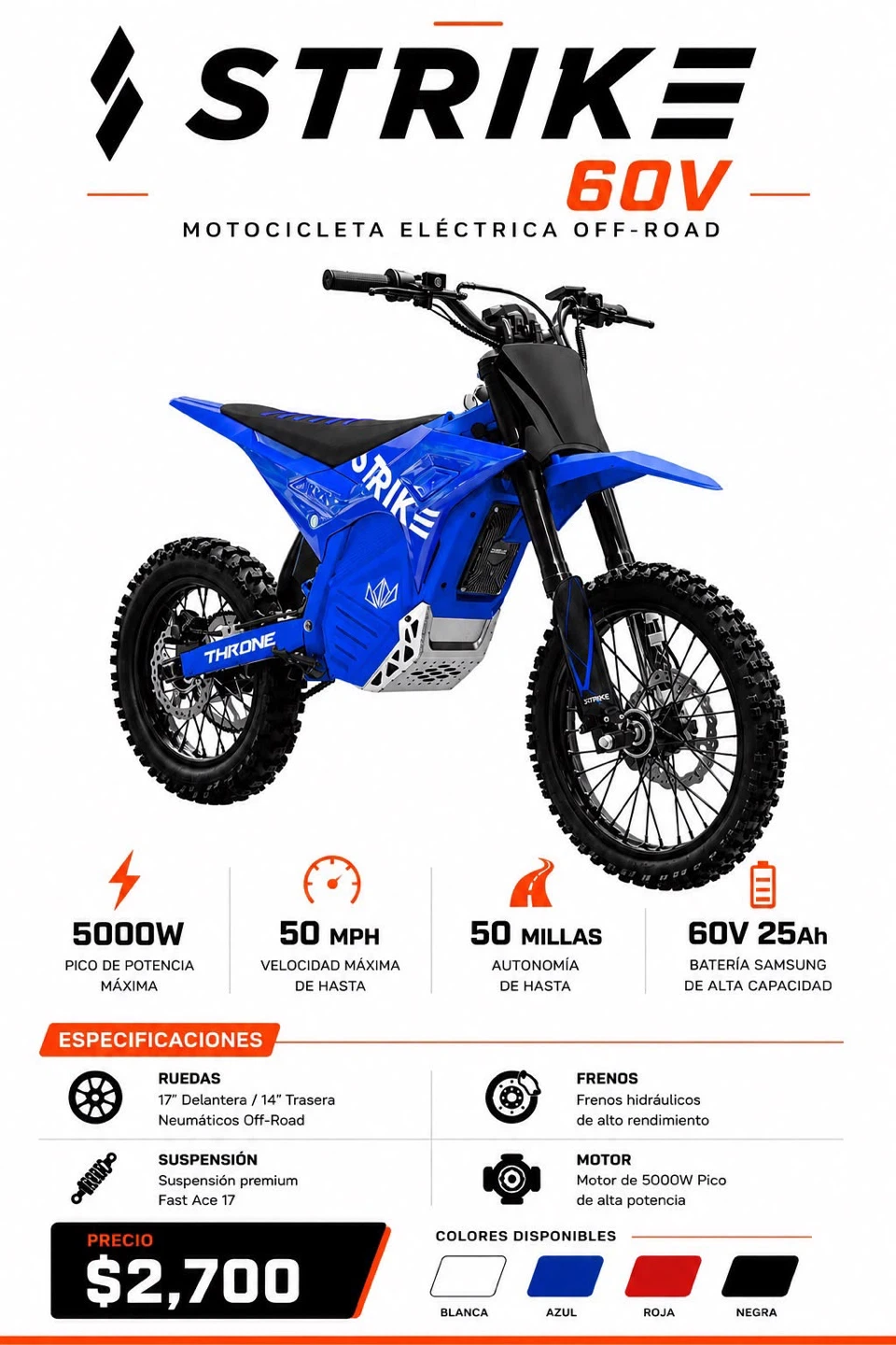 Strike 60V Electric Off-Road Motorcycle 5000W