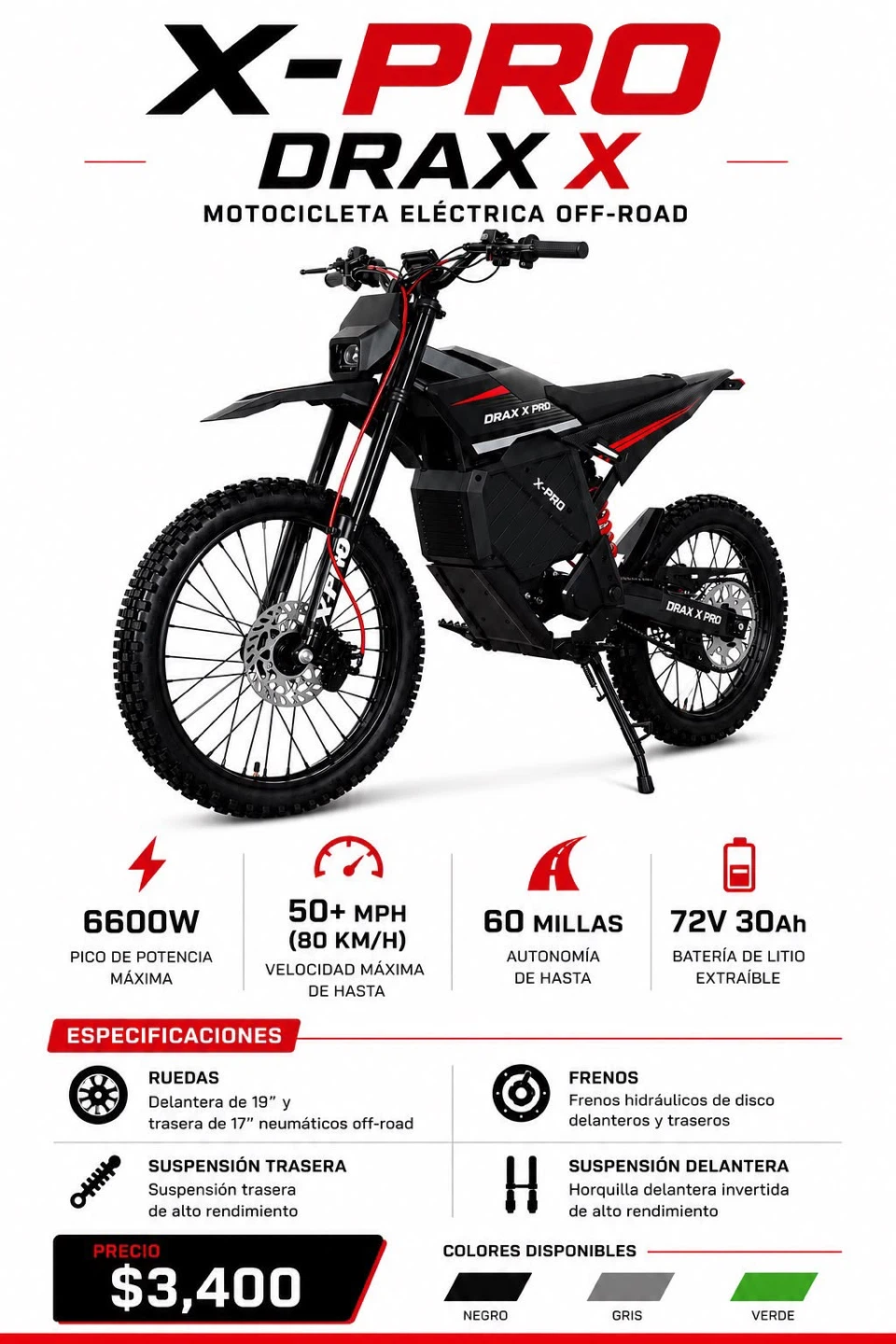 X-PRO DRAX X Electric Off-Road Motorcycle
