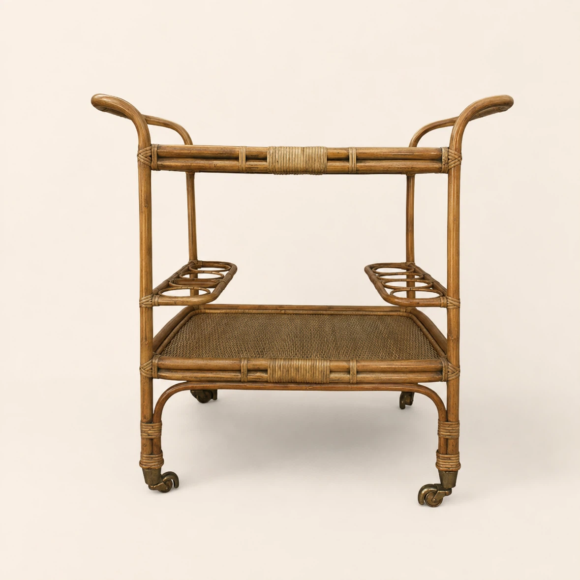 Luxury Handcrafted Rattan Bar Cart – One-of-a-Kind Artisan Piece