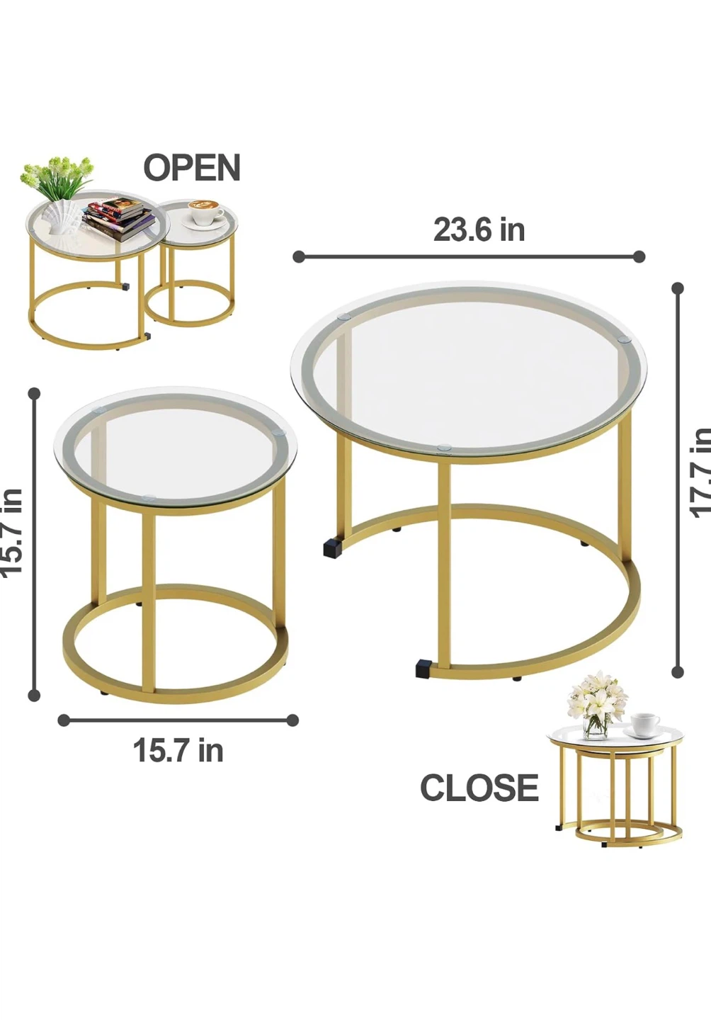 Nesting Round Coffee Tables with Glass Tops - photo 3
