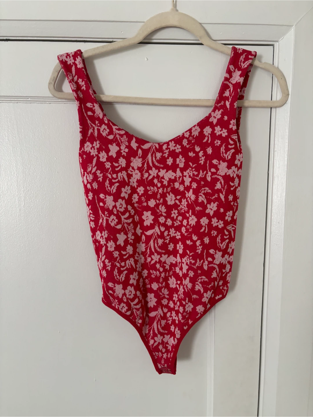 Free People Red Floral Bodysuit M/G