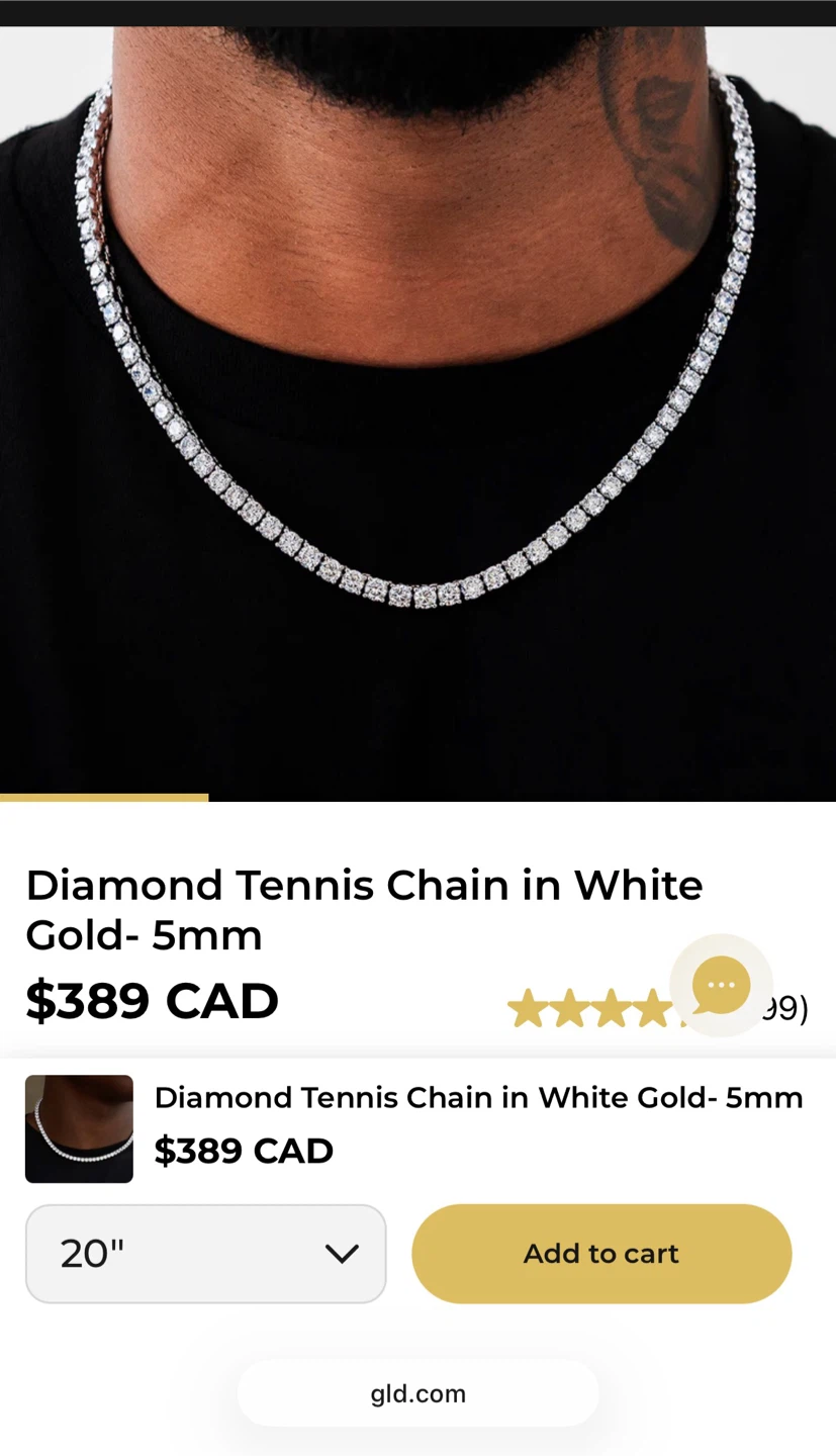 CZ White Golf Diamond Tennis Chain Necklace From GLD - photo 3