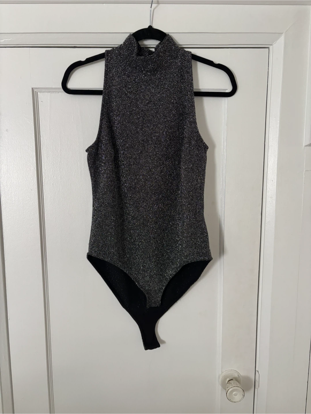 H&M Glitter Mock Neck Sleeveless Bodysuit