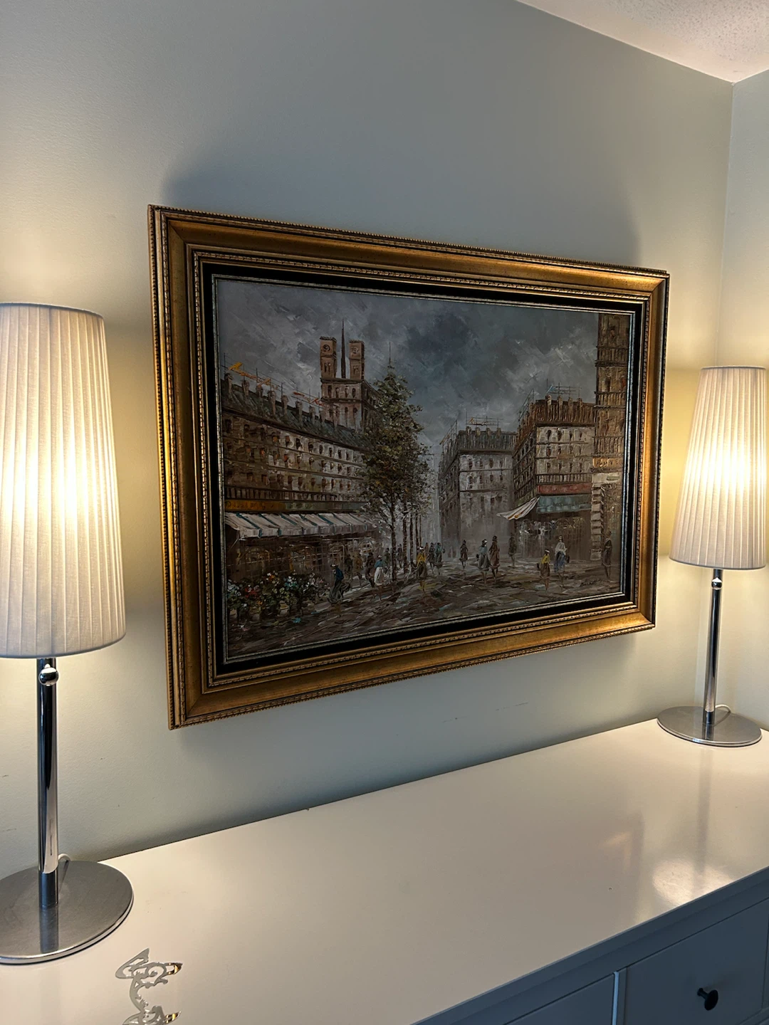 Framed Parisian Street Scene Oil Painting