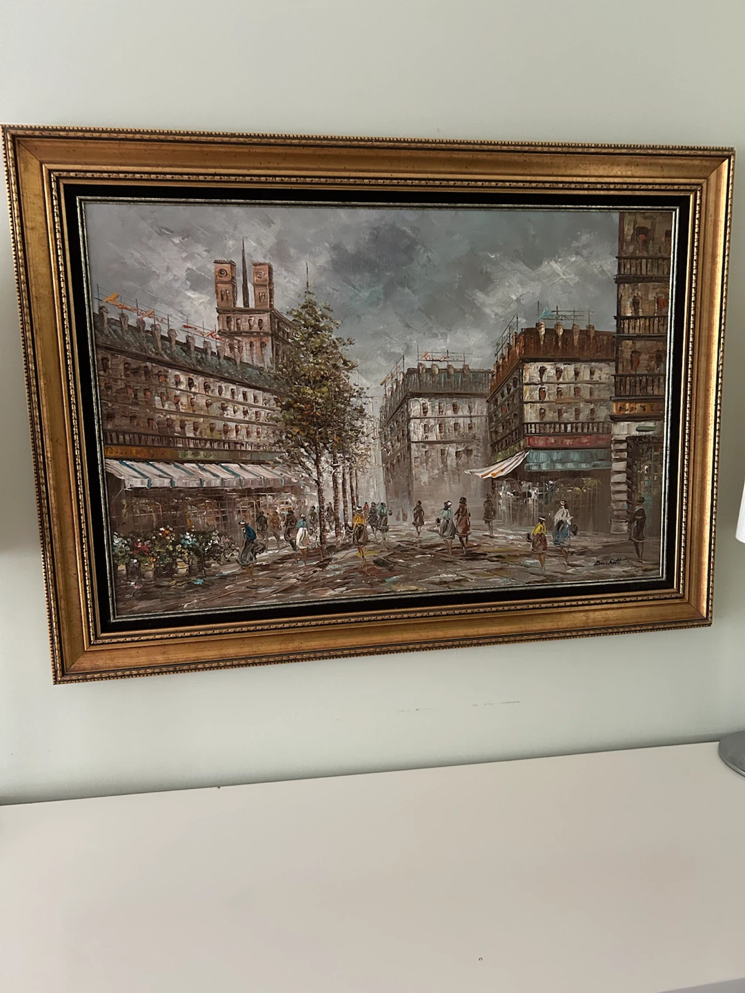 Framed Parisian Street Scene Oil Painting - photo 2