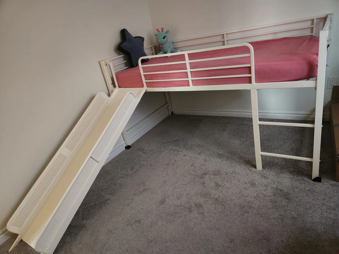 White Loft Bed with Slide and Mattress - photo 3