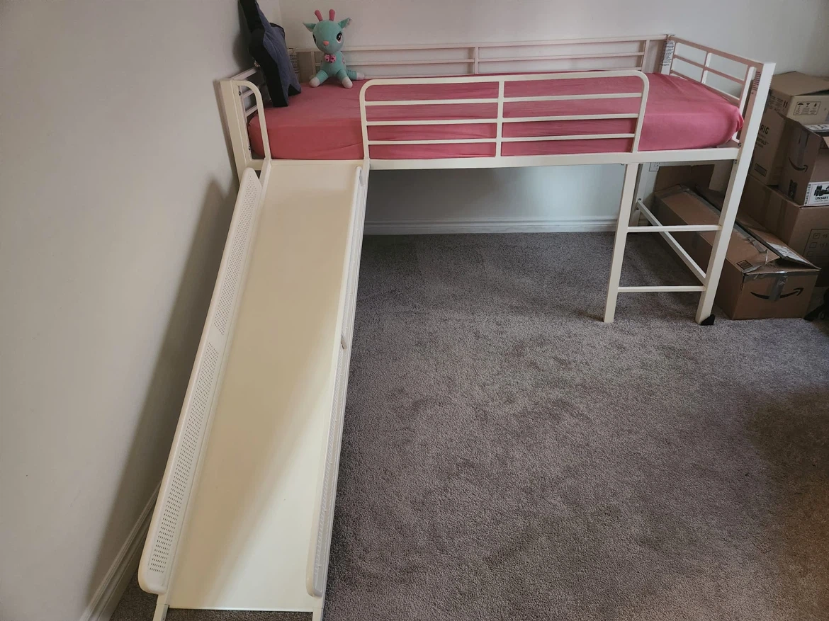White Loft Bed with Slide and Mattress - photo 4