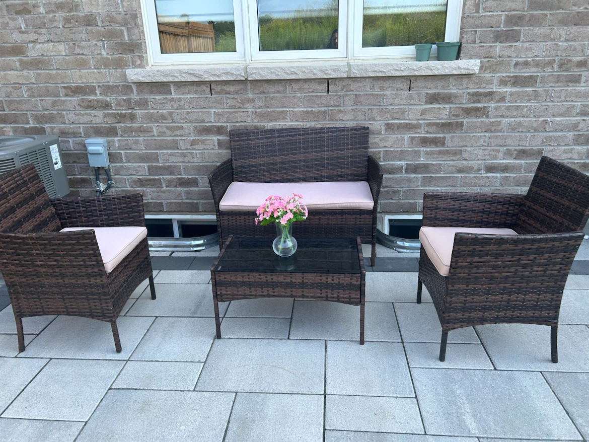 4 piece patio furniture set and large outdoor dinning table
