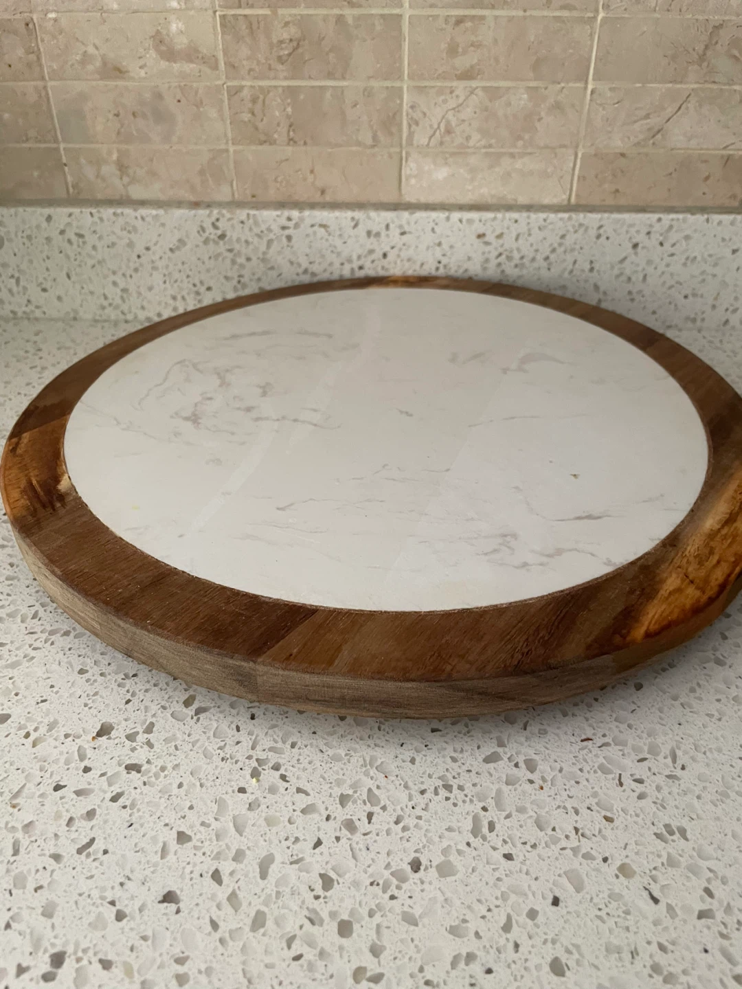 Oval Wood and Marble Cake Stand