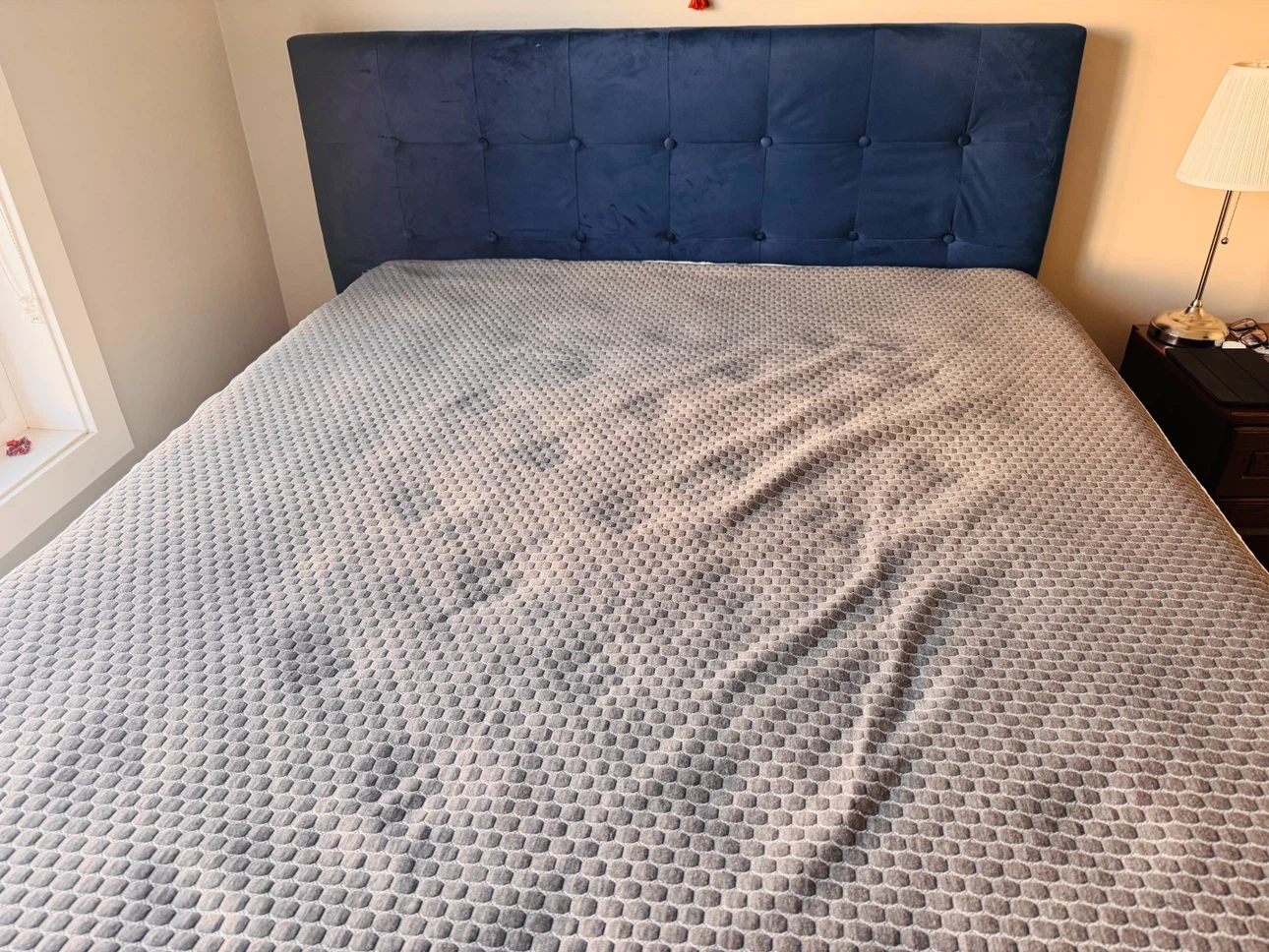 Blue Velvet Queen Bed Frame with Tufted Headboard - photo 4