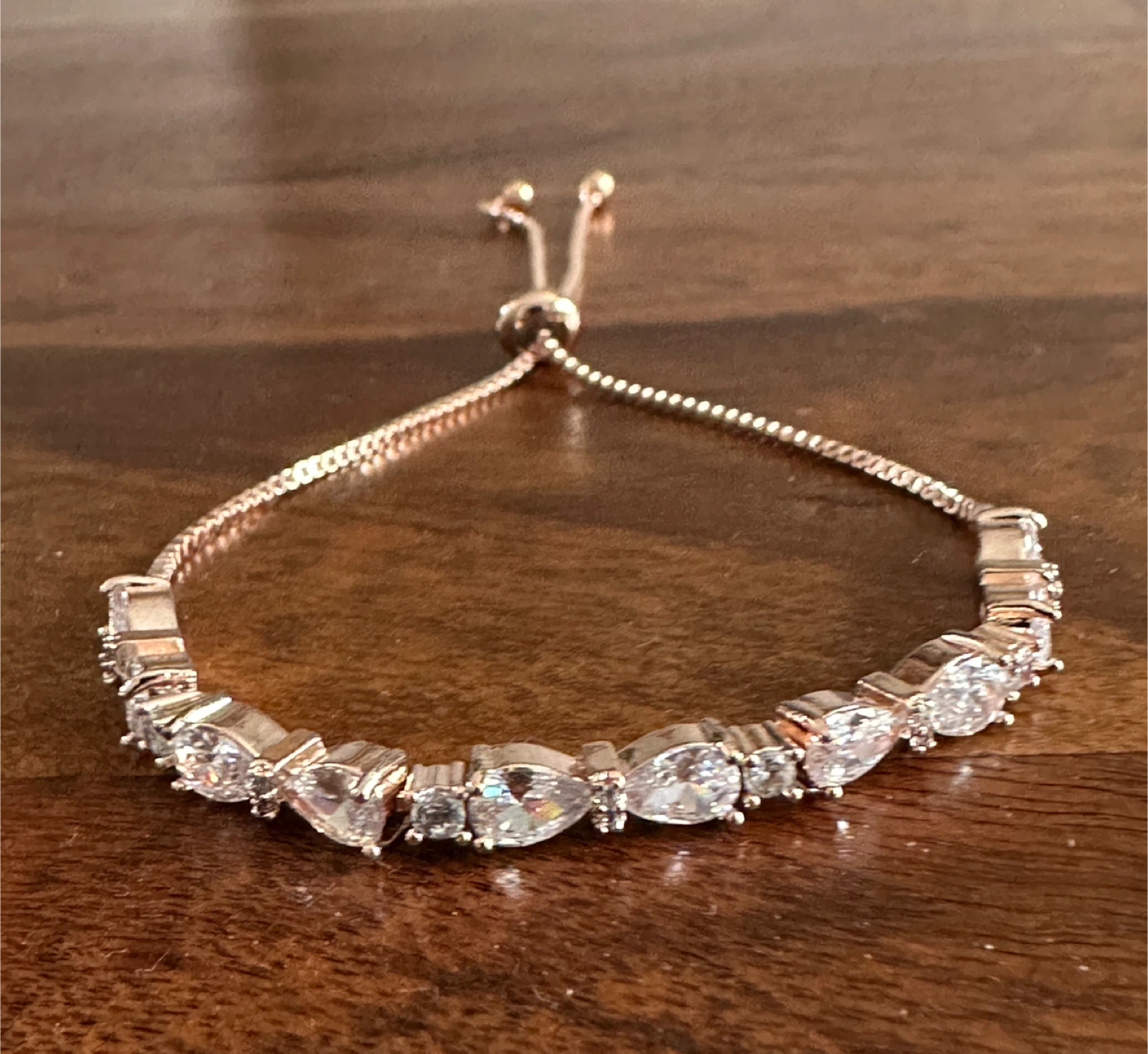 Rose Gold Cubic Zirconia Bolo Bracelet