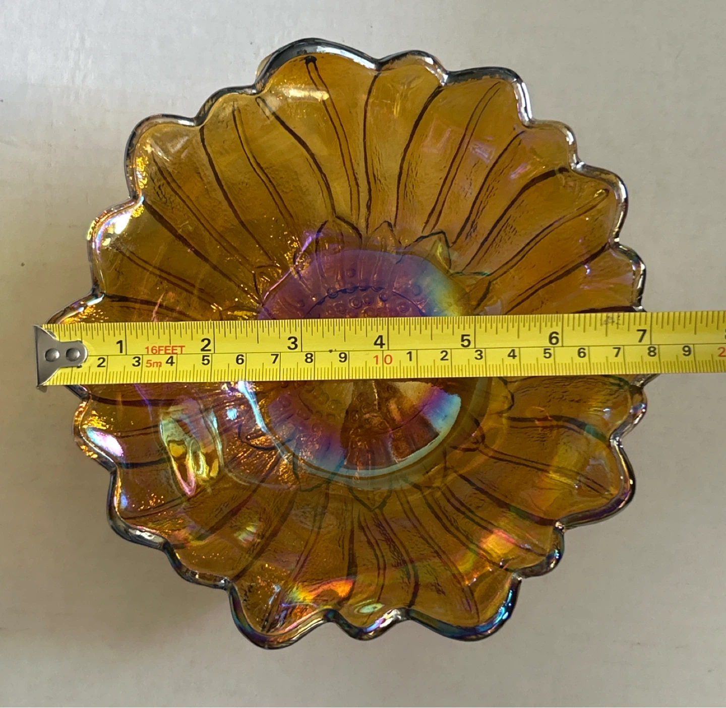 Amber Carnival Glass Sunflower Bowl - photo 4