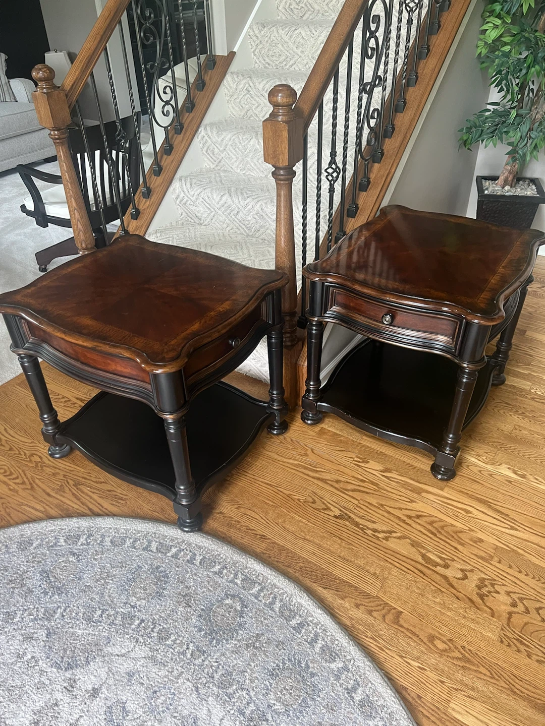 Set of 2 Dark Wood End Tables with Drawer