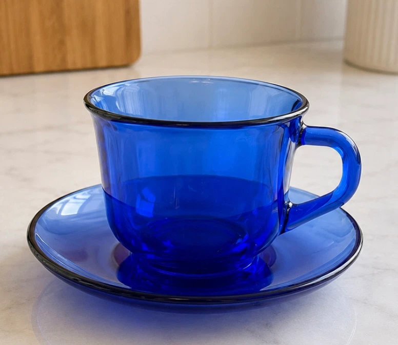 Blue Glass Coffee Cups and Saucers - Set of 6 - photo 2