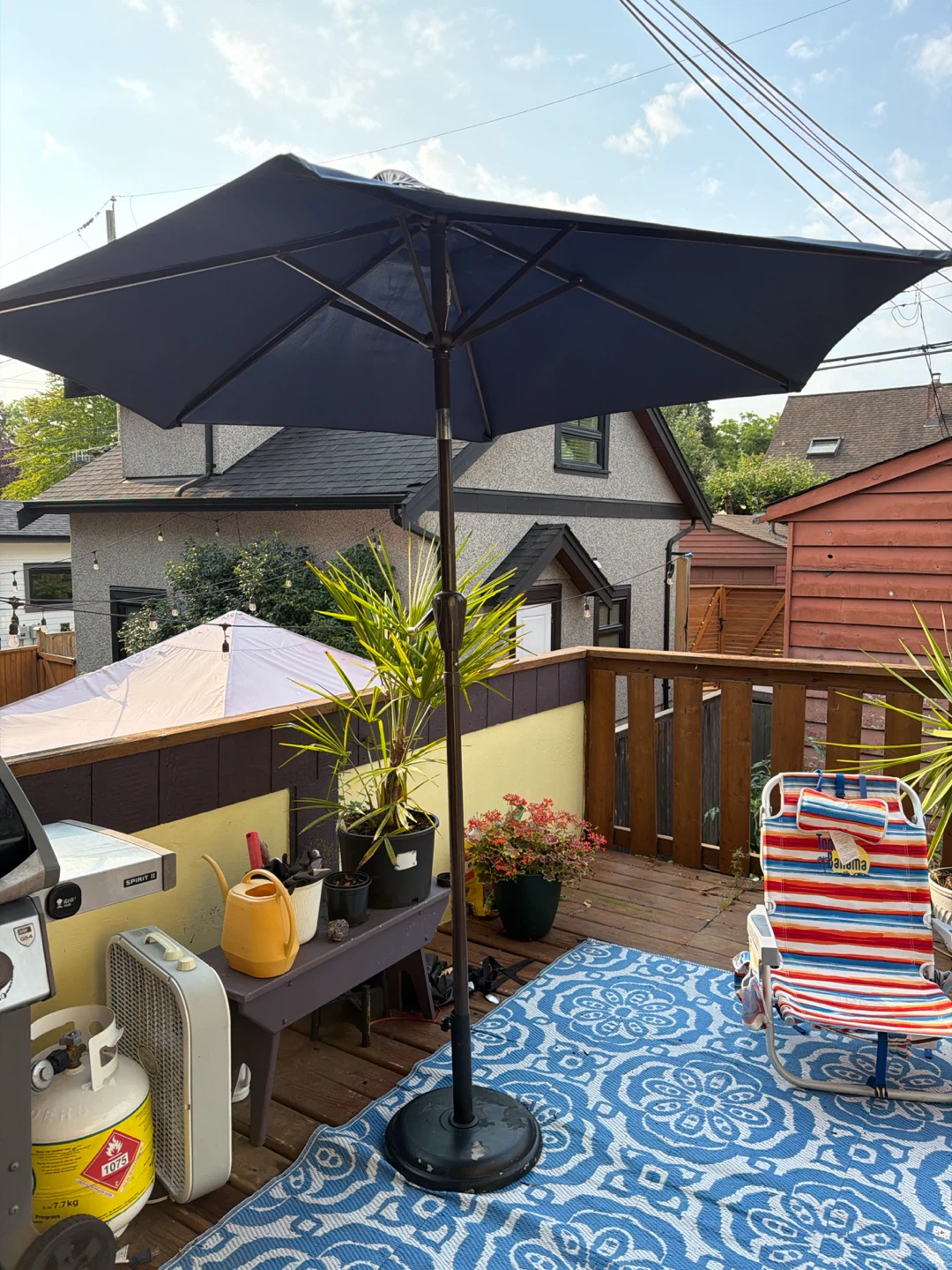 Dark Blue Patio Umbrella with Base