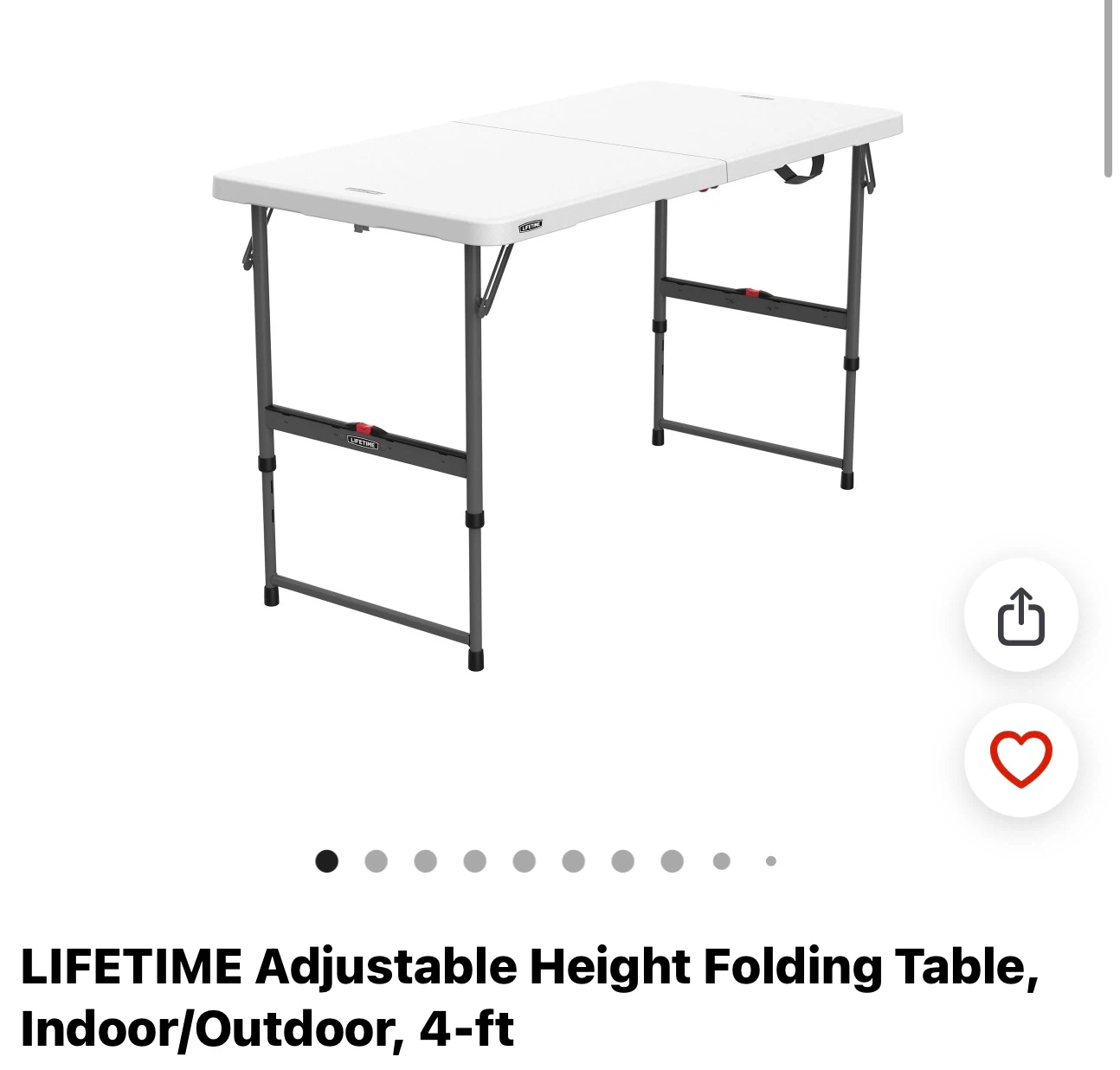 LIFETIME Adjustable Height Folding Table, 4-ft