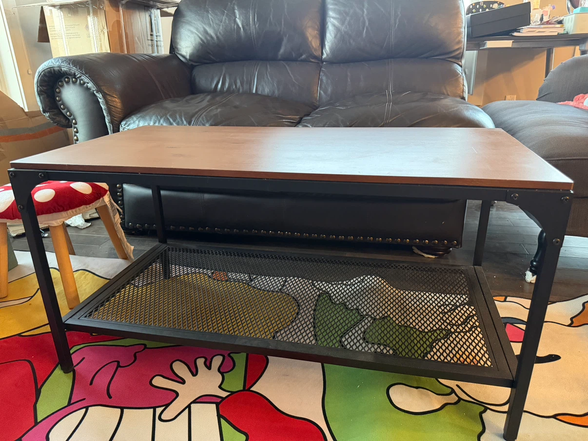 Wood Top Coffee Table with Metal Mesh Shelf - photo 2