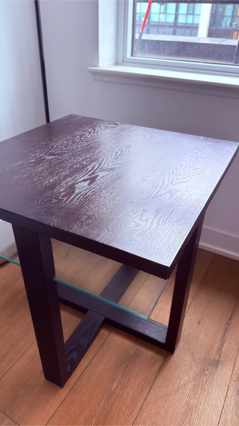 Dark Wood Side Table with Glass Shelf - photo 2