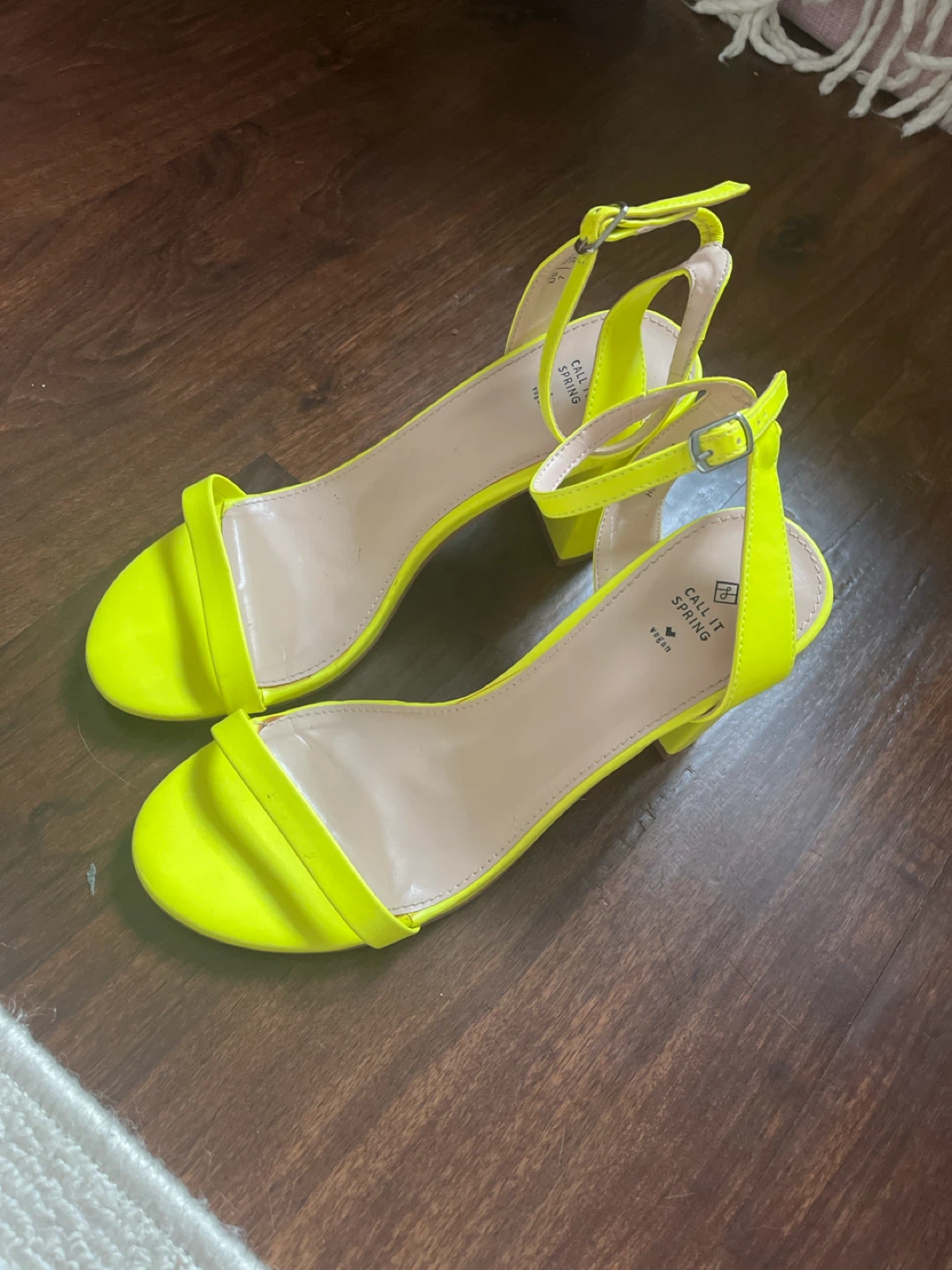 Call It Spring Neon Yellow Block Heel Sandals