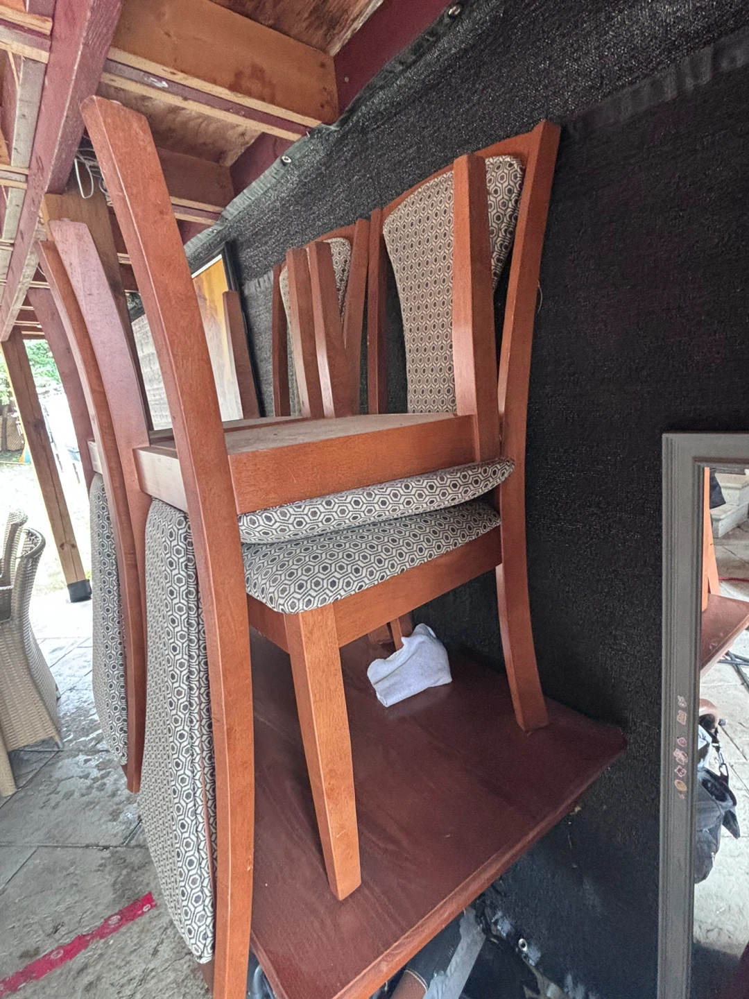 Wooden Dining Chairs with Patterned Upholstery