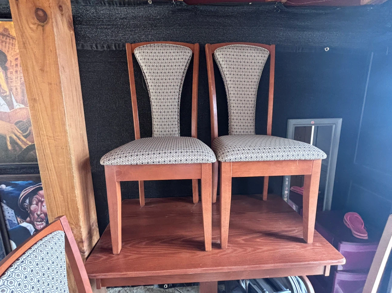 Wooden Dining Chairs with Patterned Upholstery - photo 5