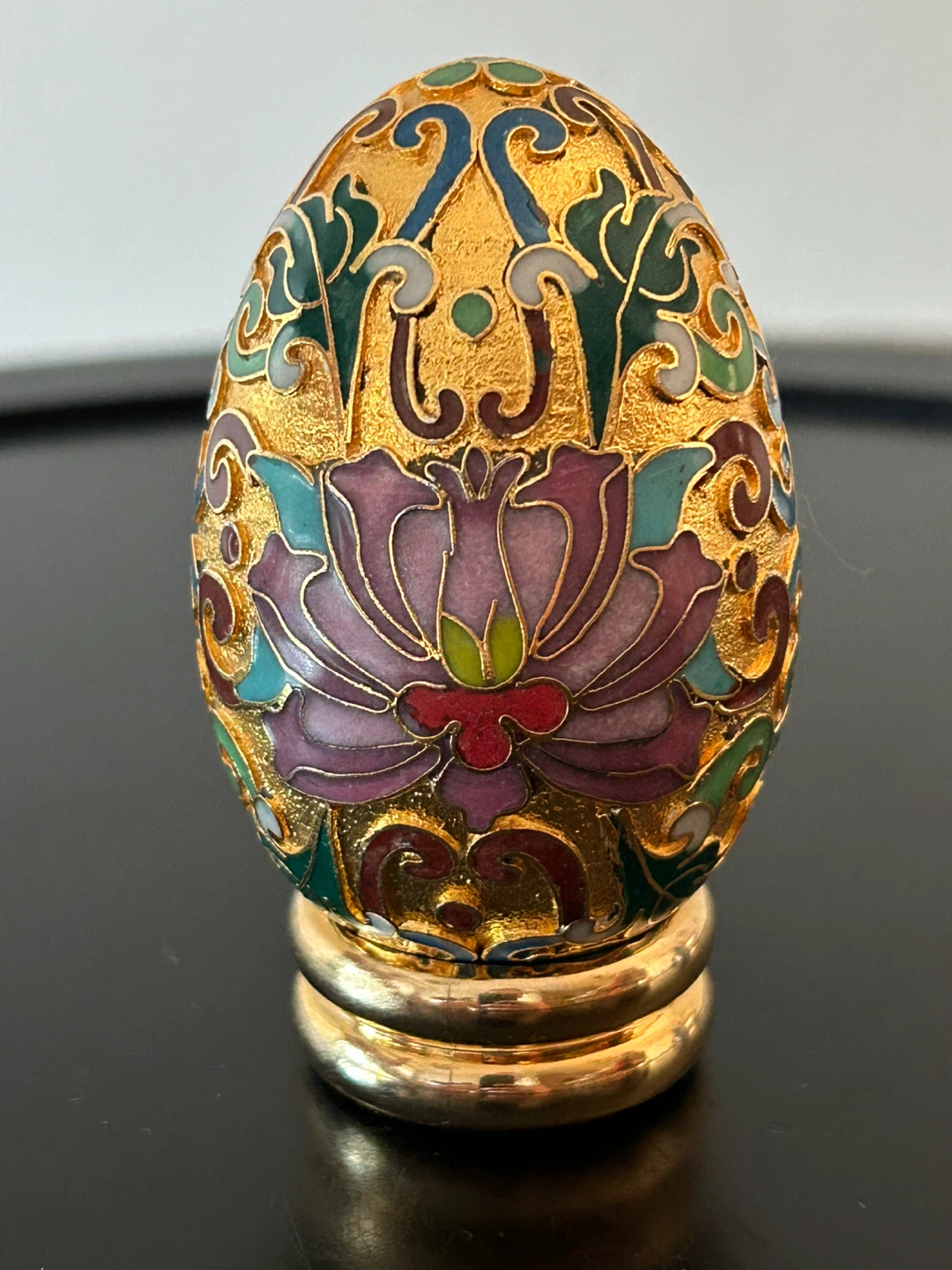 Vintage Gilded Cloisonné Enamel Egg withStand