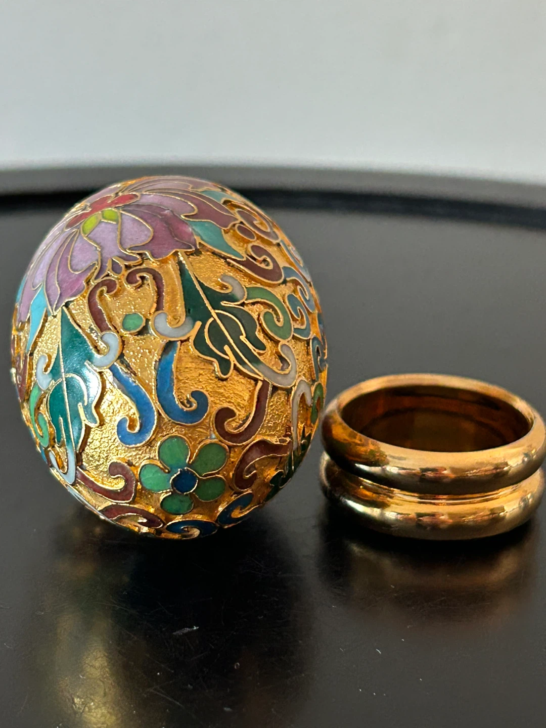 Vintage Gilded Cloisonné Enamel Egg withStand - photo 3