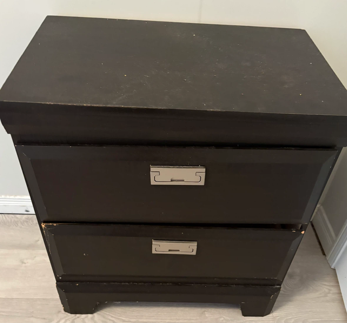 Black 2-Drawer Nightstand and 1 night table
