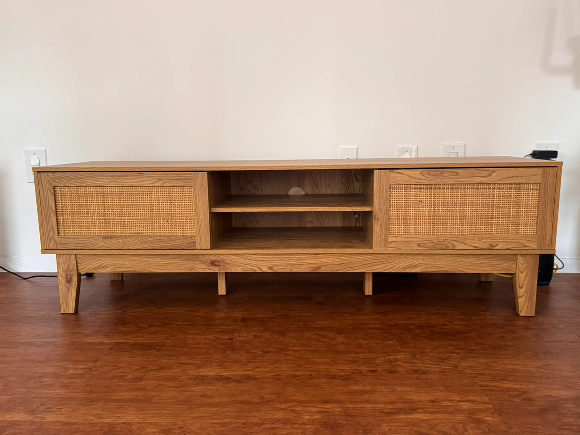 Wooden TV Stand with Rattan Doors