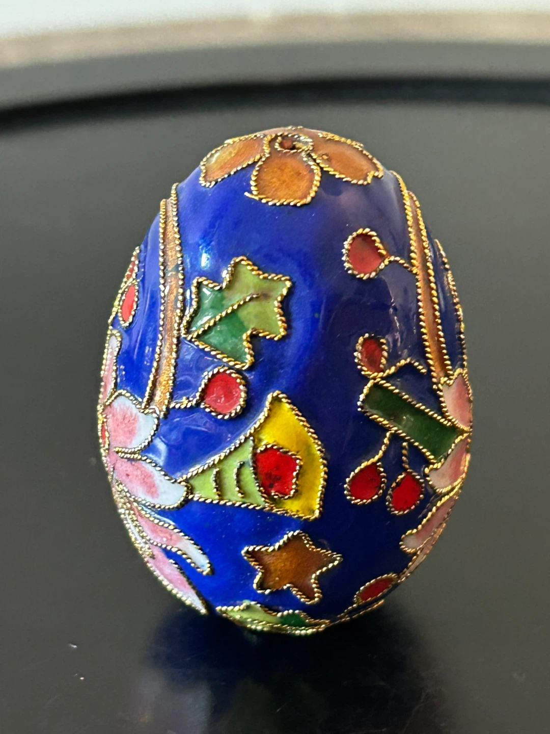 Vintage Cobalt Blue Cloisonné Enamel Egg - photo 5