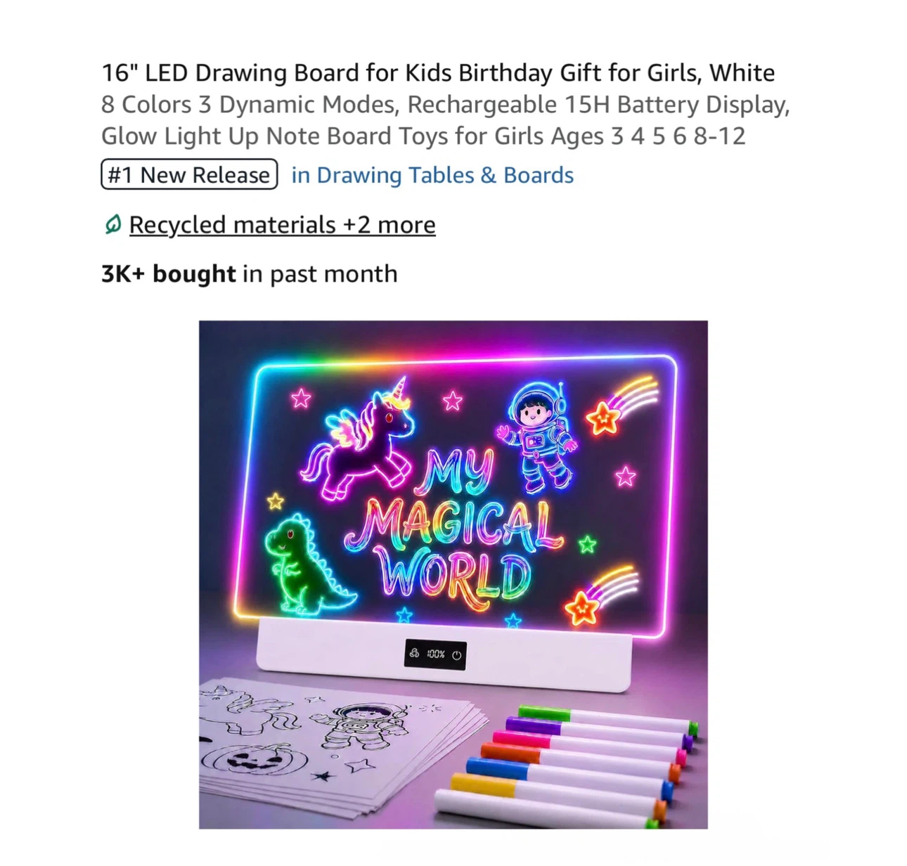 Brand new 16" LED Drawing Board for Kids Birthday Gift for Girls
