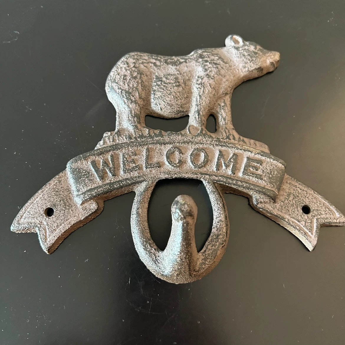 Rustic Cast Iron Bear “WELCOME” Wall Hook / Key Holder