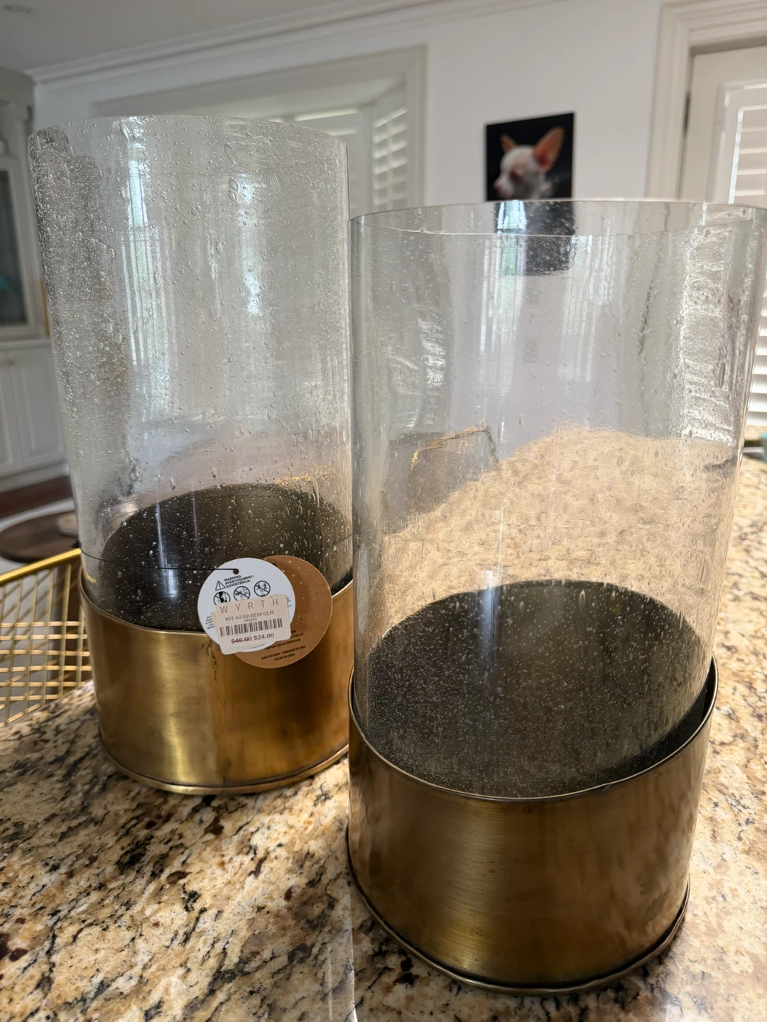 Set of 2 Wyrth Glass and Brass hurricane vases - photo 2