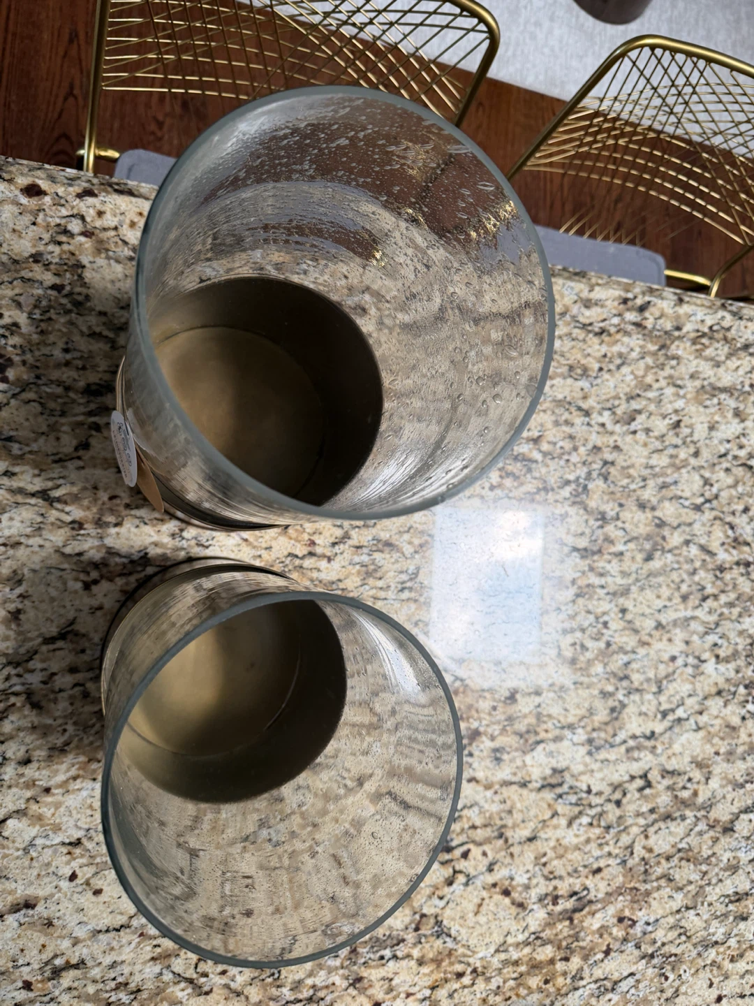 Set of 2 Wyrth Glass and Brass hurricane vases - photo 5