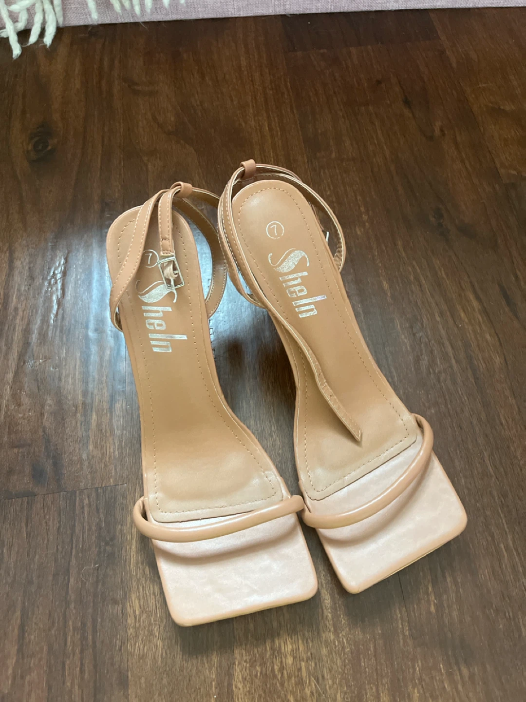 Shein Tan Square Toe Heeled Sandals