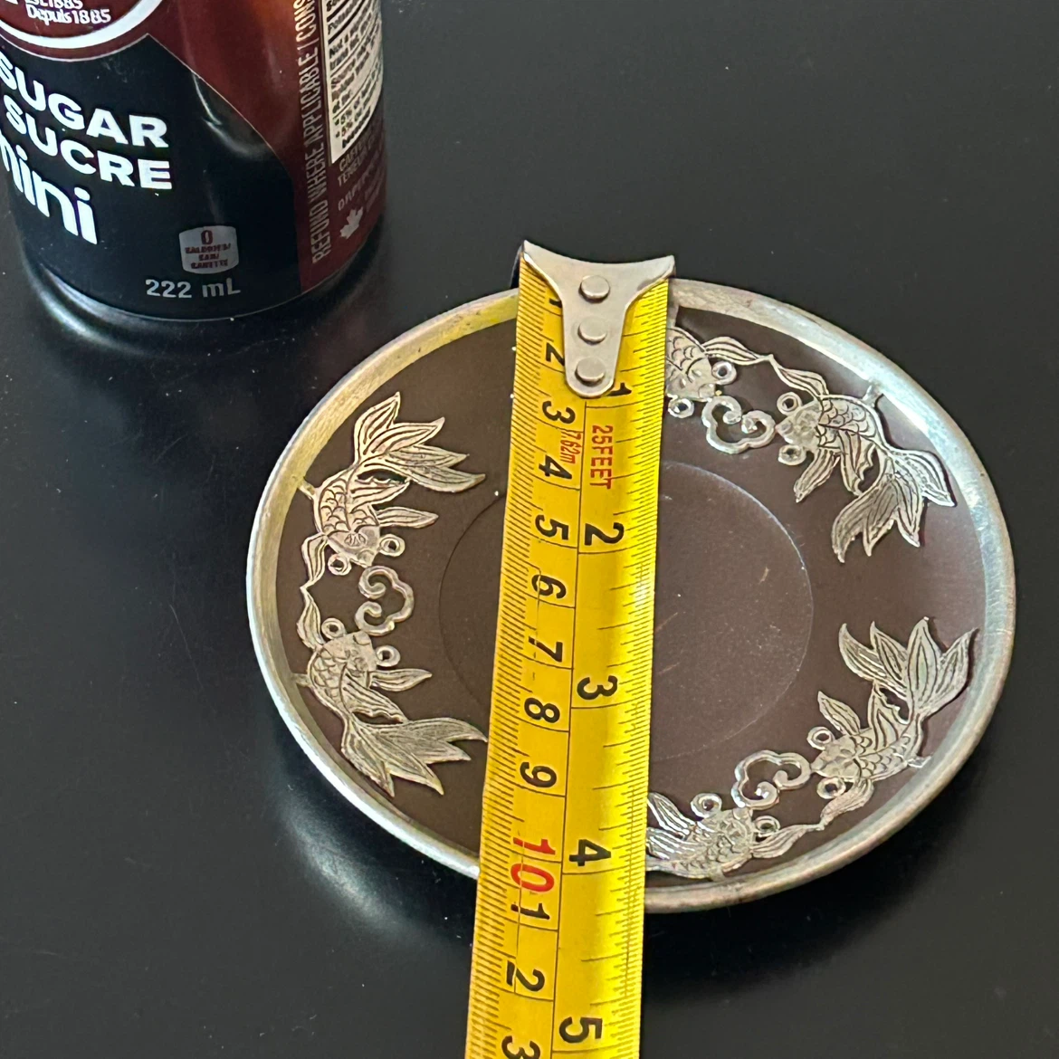 Vintage Mid-Century Chinese Yixing Zisha Tea Saucer with Pewter - photo 2