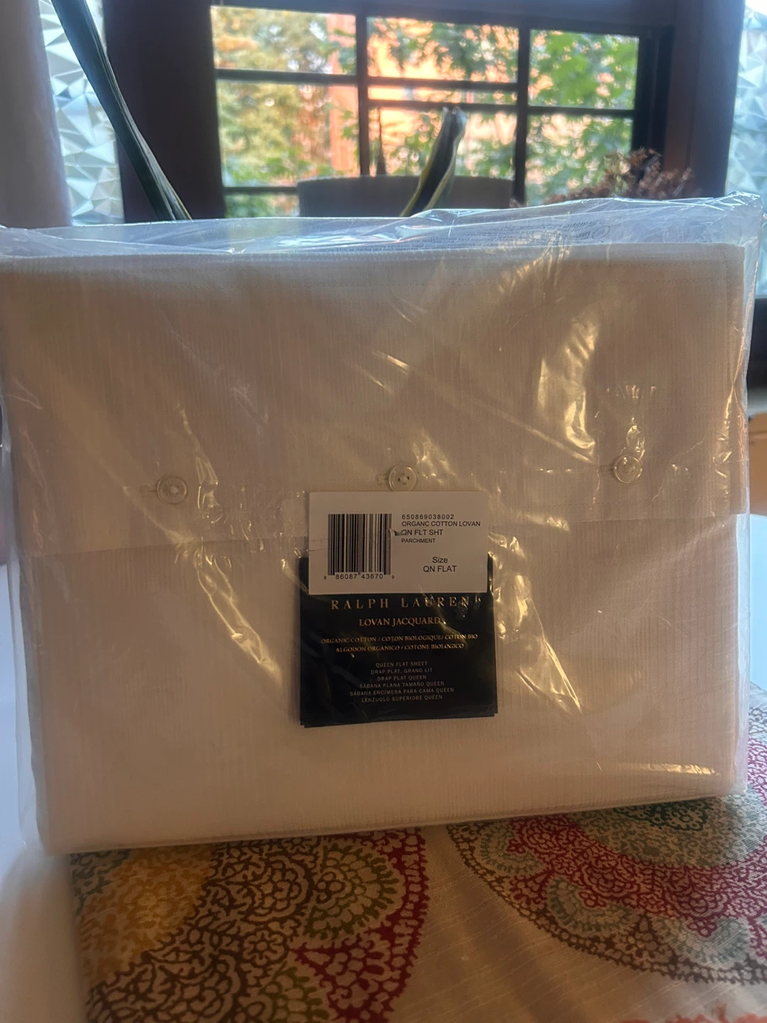 Ralph Lauren Organic Cotton Lovan Jacquard Queen Flat Sheet
