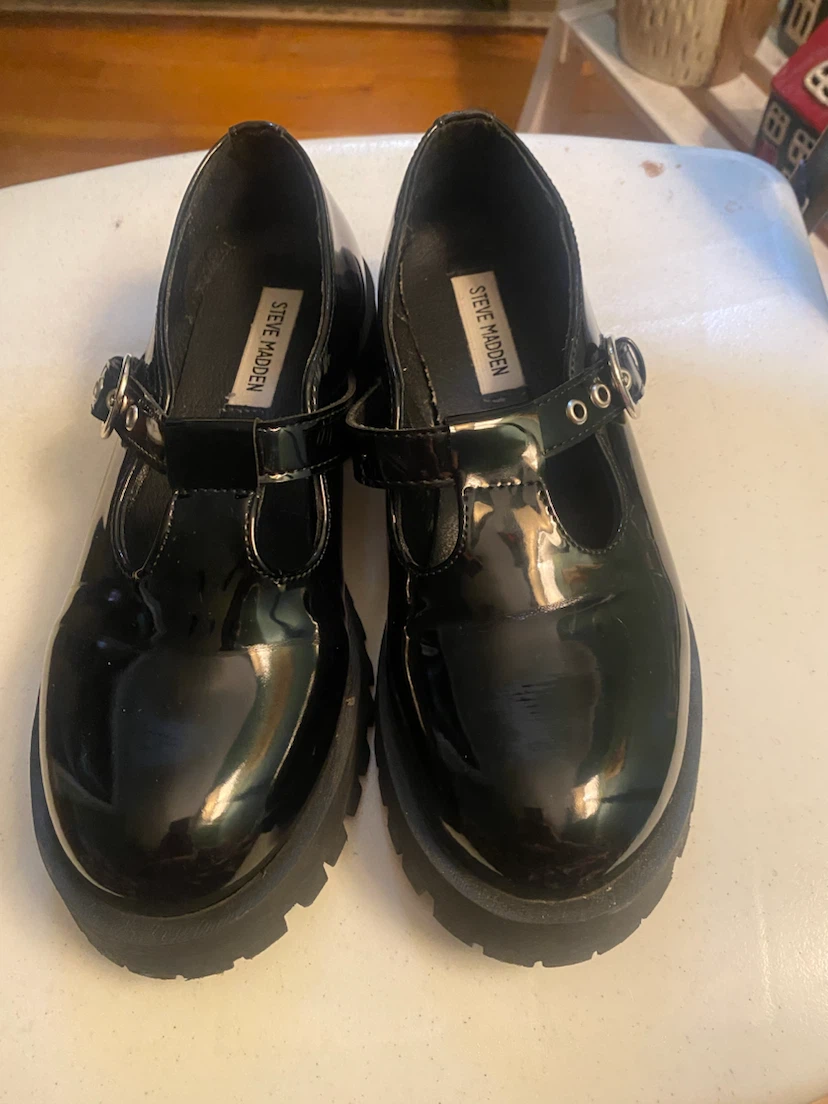 Steve Madden Black Patent Mary Jane Platform Shoes