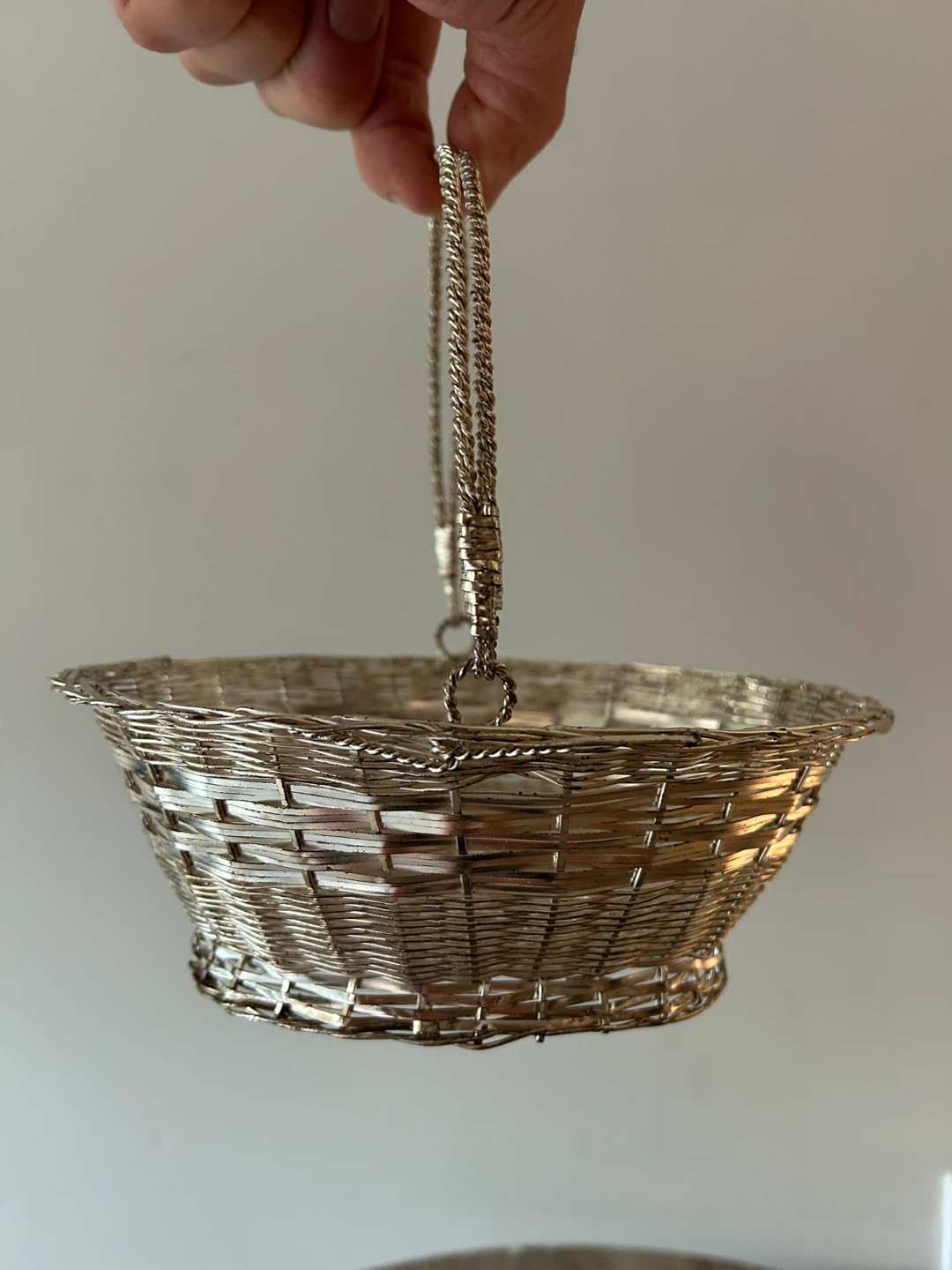 Vintage Silver Woven Wire Basket