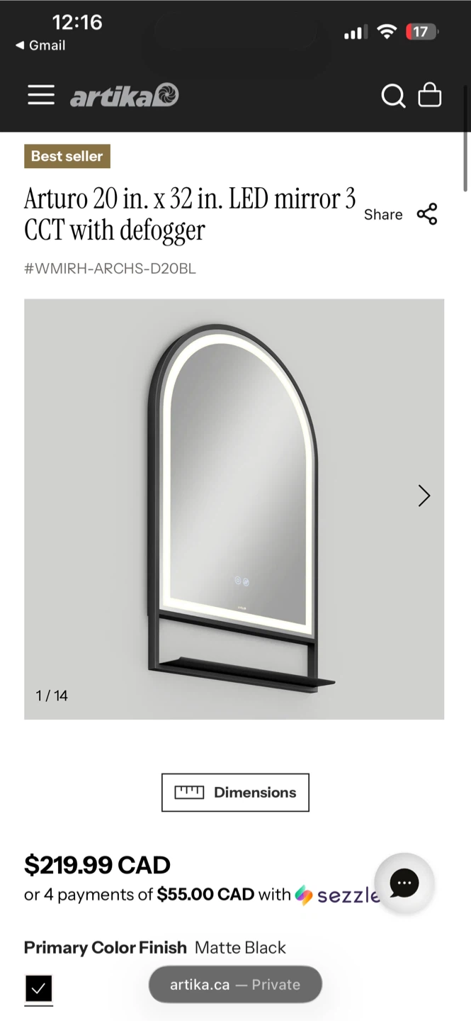 Artika Arturo 20 in. x 32 in. LED Mirror with Defogger