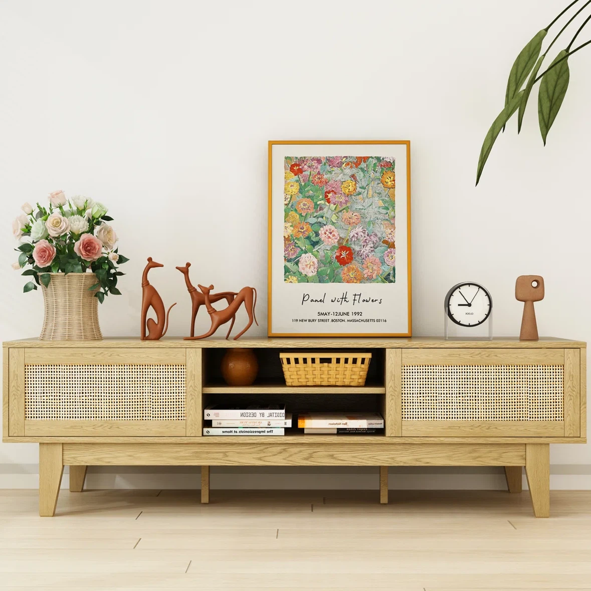 Wooden TV Stand with Rattan Doors - photo 2